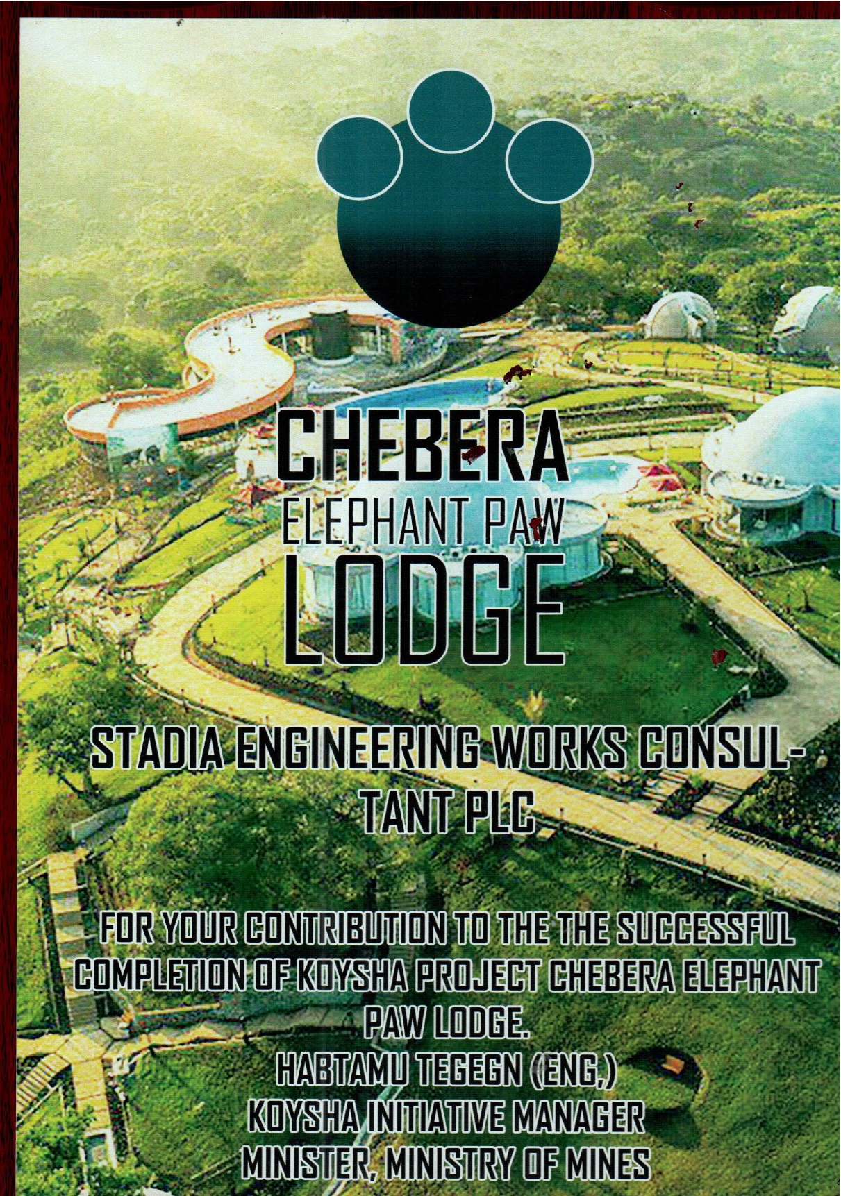 Certificate of Recognition Chebera Elephant Paw Lodge (Koysha Project)